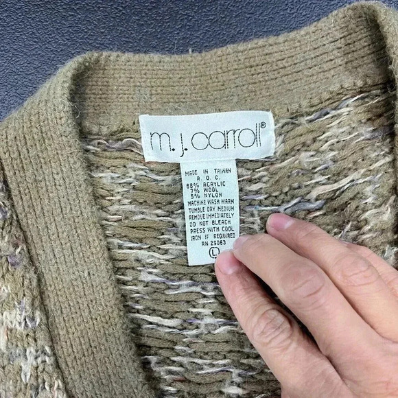 M.J. Carroll Button Front Cardigan Size Large Wool Grandpa Sweater Retro 90s Vtg - Picture 2 of 7